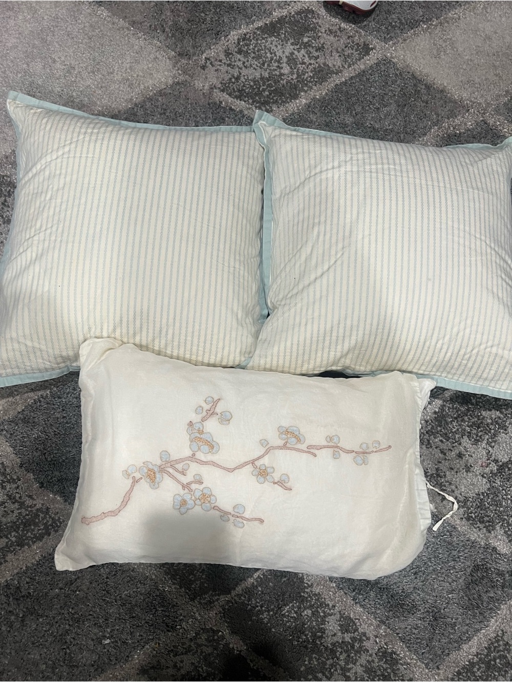 Ralph Lauren Embroidered Floral Accent Pillow in White with Light Blue.